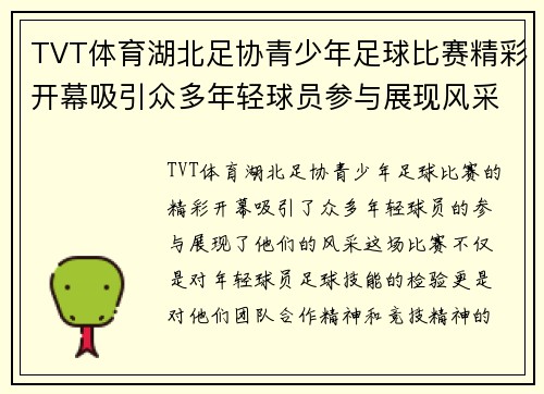 TVT体育湖北足协青少年足球比赛精彩开幕吸引众多年轻球员参与展现风采